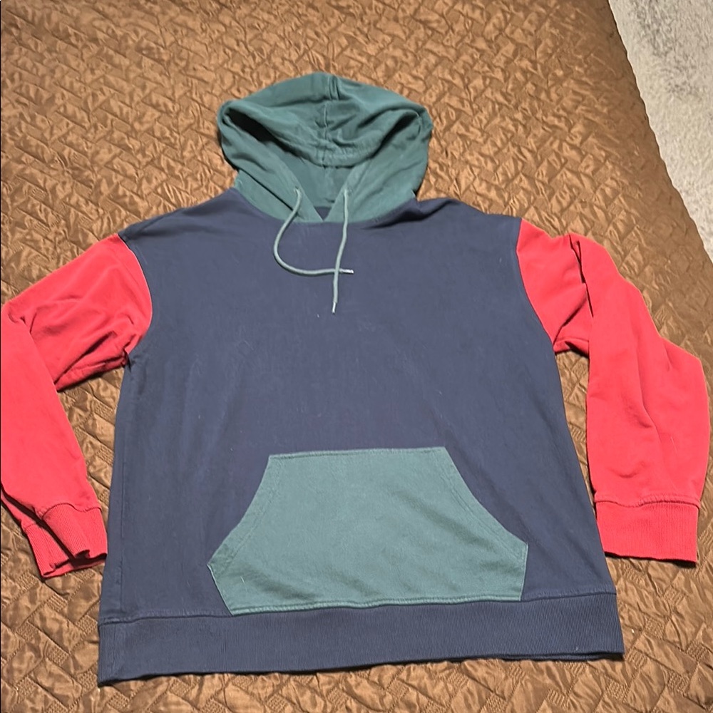 Blue and Red Colorblock Sweatshirt with Hood